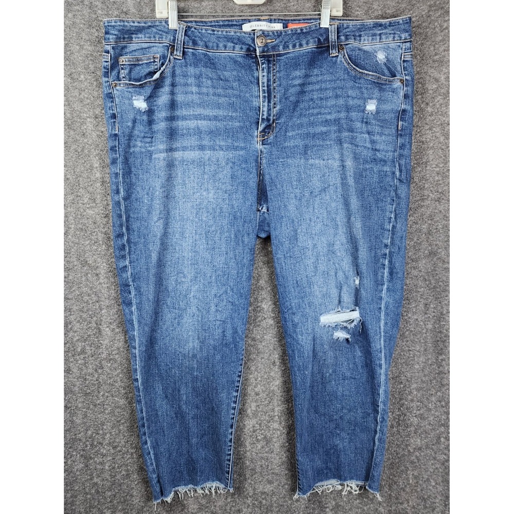 Celebrity Pink Jeans Women 24W Blue Distressed Raw Hem High Rise Slim Straight